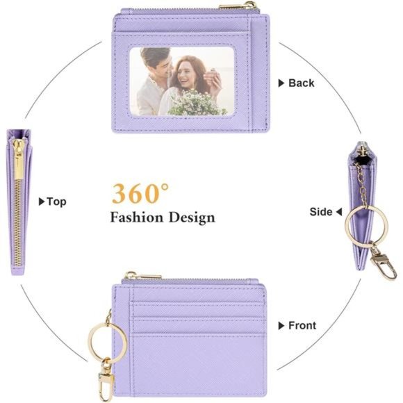 Card Case Slim Front Pocket Wallet for Women Credit Card Holder with Keychain - Picture 4 of 6